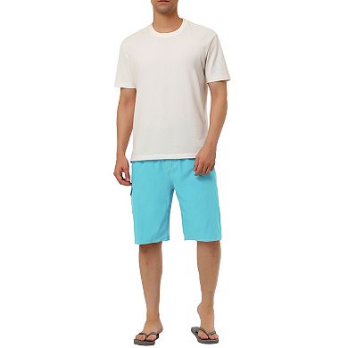 Men's Summer Casual Solid Color Drawstring Elastic Waist Beach Board Short