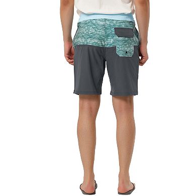 Men's Summer Beach Color Block Drawstring Waist Swim Board Shorts