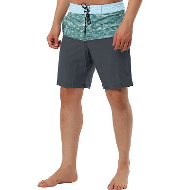 Men's Summer Beach Color Block Drawstring Waist Swim Board Shorts