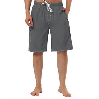 Men's Summer Casual Drawstring Elastic Waist Solid Beach Board Shorts