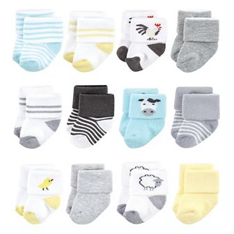 Hudson Baby Unisex Baby Cotton Rich Newborn and Terry Socks, Farm 12-Pack