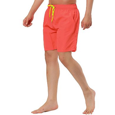 Men's Casual Solid Color Drawstring Waist Surfing Mesh Lining Beach Swim Shorts