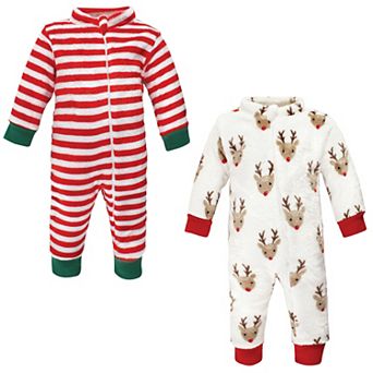 Hudson Baby Unisex Baby Plush Jumpsuits, Red Rudolph