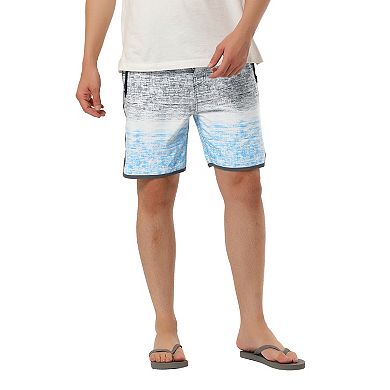 Men's Summer Drawstring Contrast Color Printed Beach Boardshorts