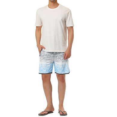 Men's Summer Drawstring Contrast Color Printed Beach Boardshorts