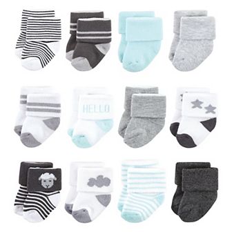 Hudson Baby Unisex Baby Cotton Rich Newborn and Terry Socks, Sheep 12-Pack, 6-12 Months