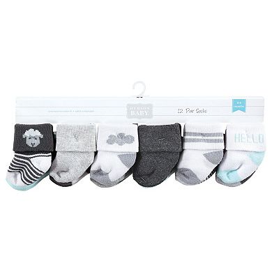 Hudson Baby Unisex Baby Cotton Rich Newborn and Terry Socks, Sheep 12-Pack, 6-12 Months