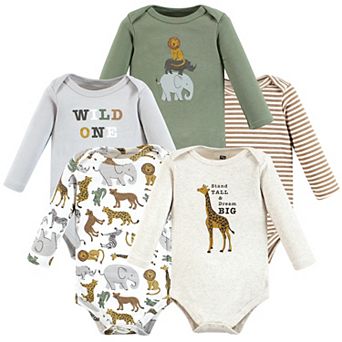 Hudson Baby Unisex Baby Cotton Long-Sleeve Bodysuits, Rustic Safari