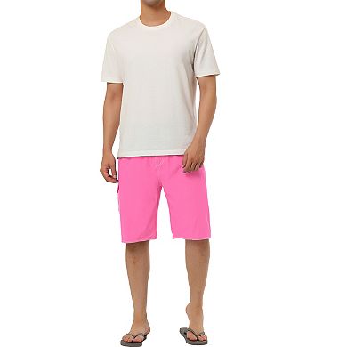 Men's Summer Casual Solid Drawstring Elastic Waist Beach Pool Board Shorts
