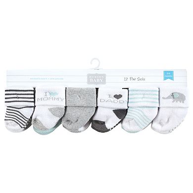 Hudson Baby Unisex Baby Cotton Rich Newborn and Terry Socks, Mom and Dad Gray Mint