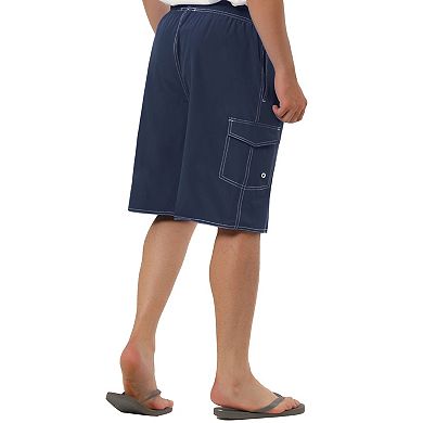 Men's Casual Holiday Solid Color Drawstring Waist Beach Board Shorts