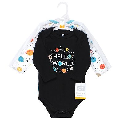 Hudson Baby Unisex Baby Cotton Long-Sleeve Bodysuits, Happy Planets 3-Pack