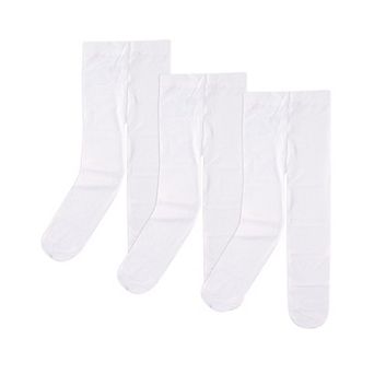 Luvable Friends Baby and Toddler Girl Nylon Tights, White, 9-18 Months