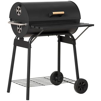 Outsunny 30inch Portable Charcoal BBQ Grill with Storage Shelf and Wheels