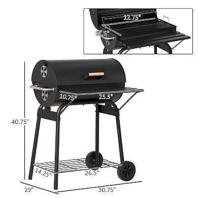 Outsunny 30inch Portable Charcoal BBQ Grill with Storage Shelf and Wheels