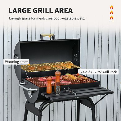 Outsunny 30" Portable Charcoal BBQ Grill Carbon Steel Outdoor Barbecue with Adjustable Charcoal Rack, Storage Shelf, Wheel, for Garden Camping Picnic