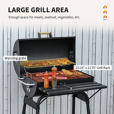 Outsunny 30inch Portable Charcoal BBQ Grill with Storage Shelf and Wheels