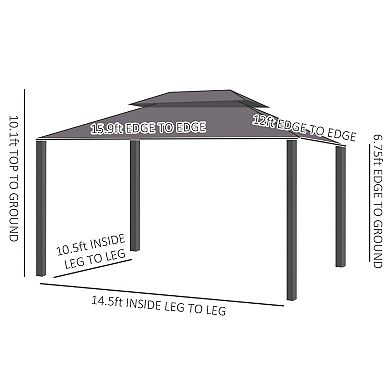 Patio Gazebo, Mesh Curtains, Double Vented Steel Roof, Aluminum Brown