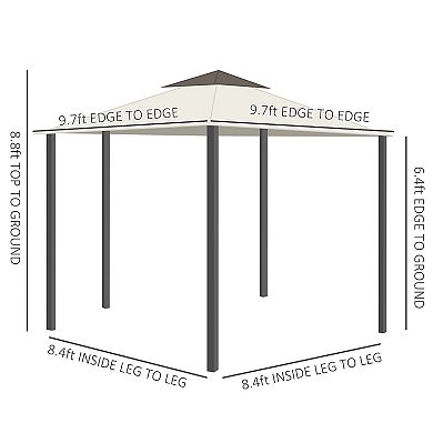 Outsunny 10' x 10' Patio Gazebo, Double Vented 2-Tier Roof, Privacy Curtains, Mesh Netting, Aluminum Frame with Steel Support, Outdoor Canopy Shelter, Cream White