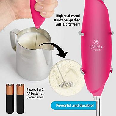 Zulay Kitchen Premium One-Touch Milk Frother for Coffee - Easy-Use Frother Handheld Foam Maker