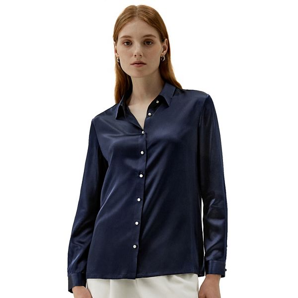 LILYSILK Women's Classic Pearl Button Silk Shirt