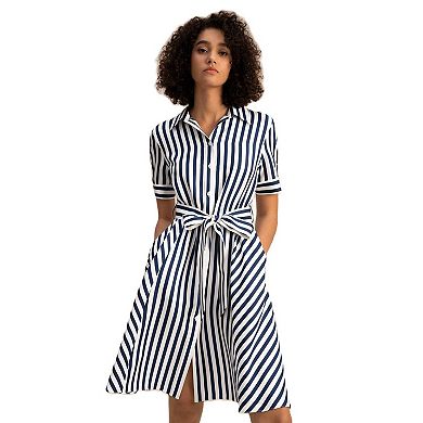 LILYSILK The Amalfi Stripe Silk Shirtdress with Belt for Women