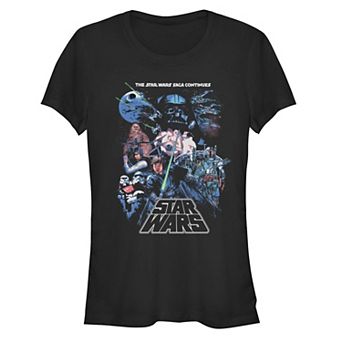 Juniors' Star Wars The Saga Continues Group Shot Fitted Tee