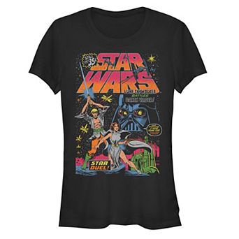 Juniors' Star Wars Luke Skywalker Princess Leia Star Duel Comic Fitted Tee