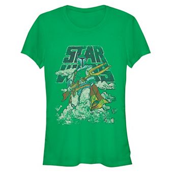 Juniors' Star Wars Boba Fett Cloudy Logo Stance Fitted Tee