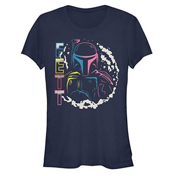 Juniors' Star Wars Boba Fett Neon Portrait Fitted Tee