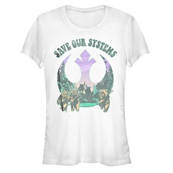 Juniors' Star Wars Return of the Jedi Ewoks Save Our Systems Rebel Logo Fitted Tee