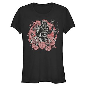 Juniors' Star Wars Darth Vader TIE Fighters Flowers Fitted Tee