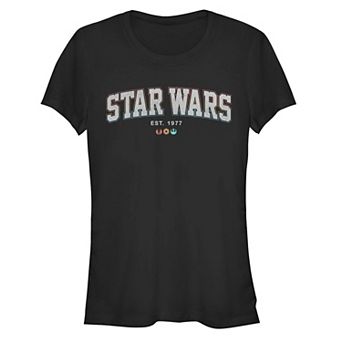 Juniors' Star Wars Rainbow Outline Simple Star Wars Logo Fitted Tee