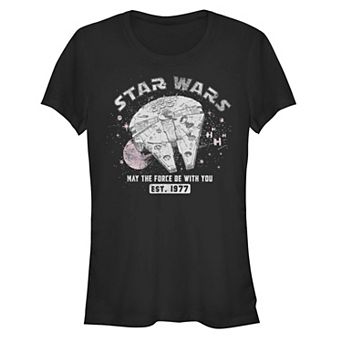 Juniors' Star Wars A New Hope Millennium Falcon May The Force Be With You Fitted Tee