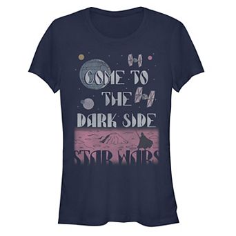 Juniors' Star Wars Darth Vader Come to the Dark Side Silhouette Planet Fitted Tee