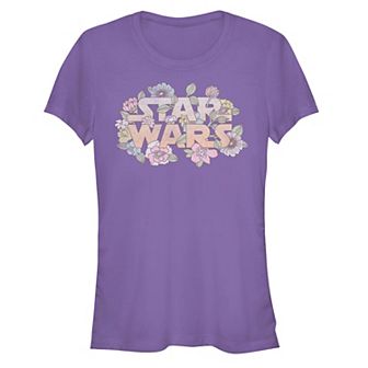 Juniors' Star Wars Flowers and Leaves Classic Logo Fitted Tee