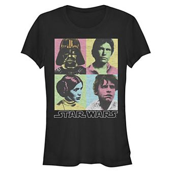 Juniors' Star Wars Original Cast Pop Color Four Box Photographs Fitted Tee