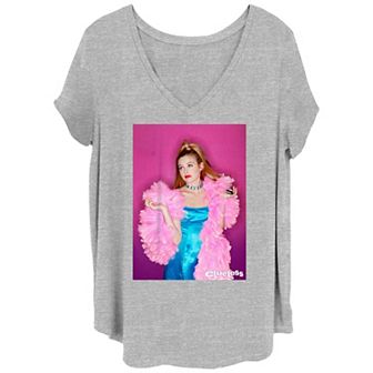 Juniors' Clueless Cher & Her Feather Boa Photo Shoot V-Neck Graphic Tee