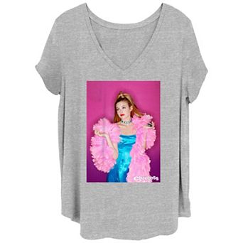 Juniors' Clueless Cher & Her Feather Boa Photo Shoot V-Neck Graphic Tee