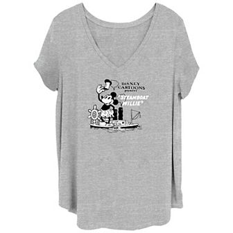 Disney's Mickey Mouse Steamboat Willie Cartoon Juniors' Plus Size Graphic Tee