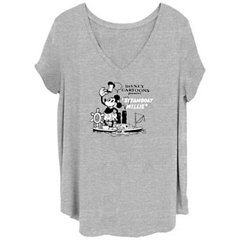 Disney's Mickey Mouse Steamboat Willie Cartoon Juniors' Plus Size Graphic Tee