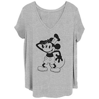 Disney's 100th Anniversary Women's Mickey Mouse Steamboat Willie Captain V-Neck Tee
