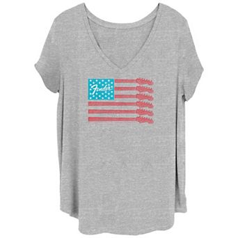 Juniors' Fender Guitar American Flag V-Neck Graphic Tee