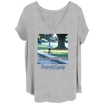 Juniors' Plus Forrest Gump Run Forrest Run Photo Panel V-Neck Graphic Tee