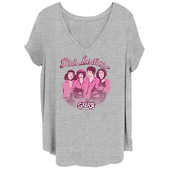 Juniors' Plus Grease Pink Ladies V-Neck Graphic Tee