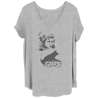Juniors' Plus Grease Sandy Distressed Portrait V-Neck Graphic Tee