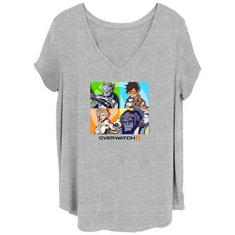 Juniors' Plus OverWatch 2 Group Shot Boxes V-Neck Graphic Tee
