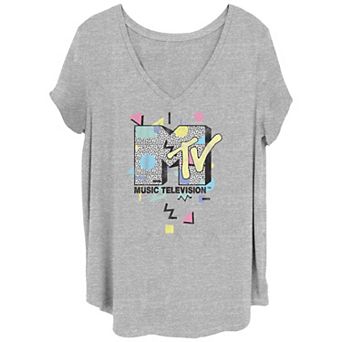 Juniors' Plus MTV Music Television 90's Style V-Neck Graphic Tee
