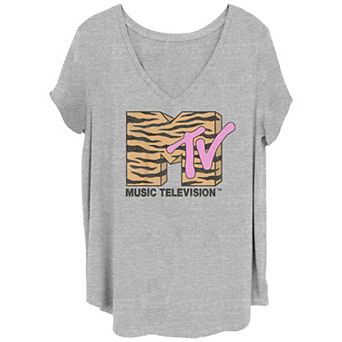 Juniors' Plus MTV Vintage Tiger Logo V-Neck Graphic Tee