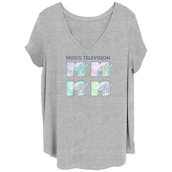Juniors' Plus MTV Music Television Pop Art Tie Dye Logo V-Neck Graphic Tee
